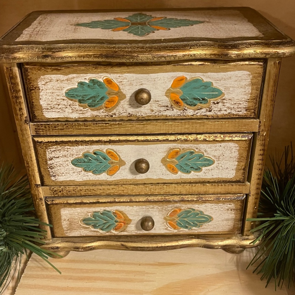 Vintage Wooden Painted Jewelry Drawer Music Box Japan